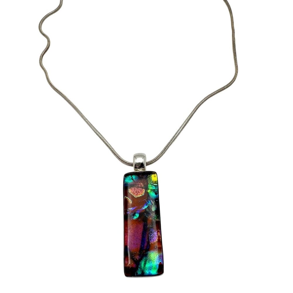 Dichroic Cosmic Stardust Glass Sterling Silver Pendant Necklace Signed RG
